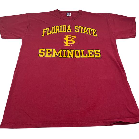 VTG 90s Florida State Seminoles T-Shirt Red size L Russell Athletic MADE IN USA - Picture 1 of 7